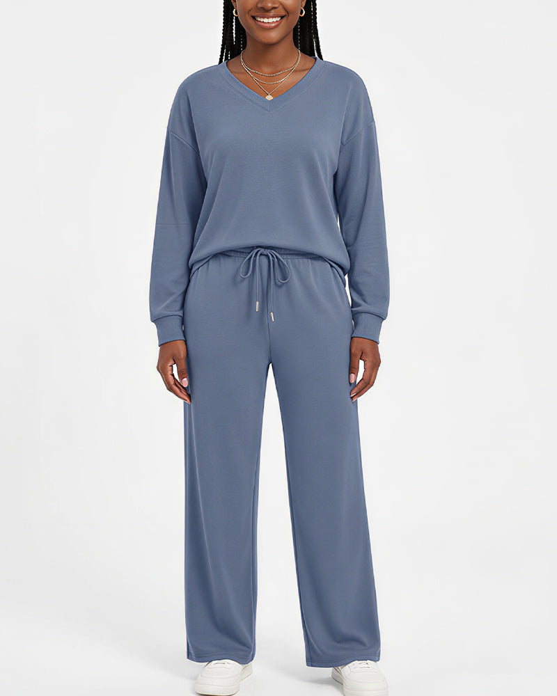 Willluxe®  V-Neck Lounge & Commuter Two-Piece Set