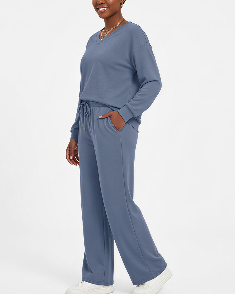 Willluxe®  V-Neck Lounge & Commuter Two-Piece Set