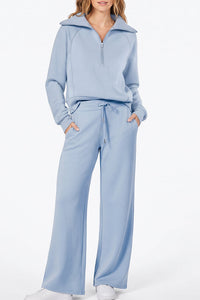 Willluxe® Chic Half-Zip Pullover & Wide-Leg Pants Set