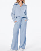 Willluxe® Chic Half-Zip Pullover & Wide-Leg Pants Set