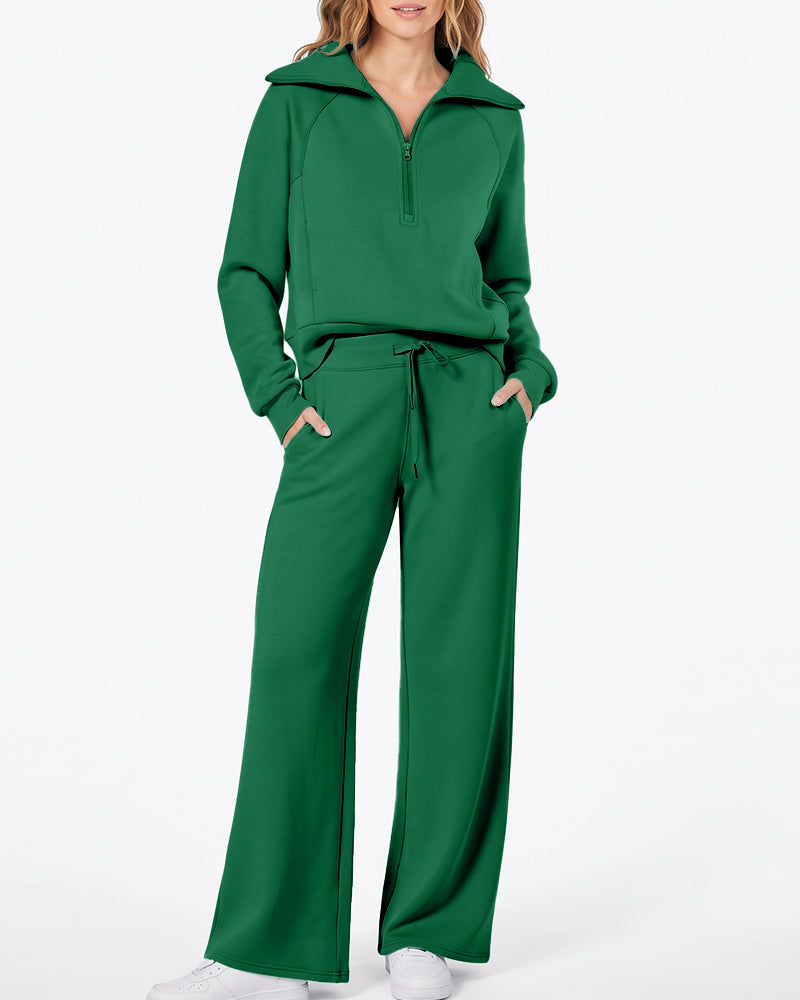 Willluxe® Chic Half-Zip Pullover & Wide-Leg Pants Set
