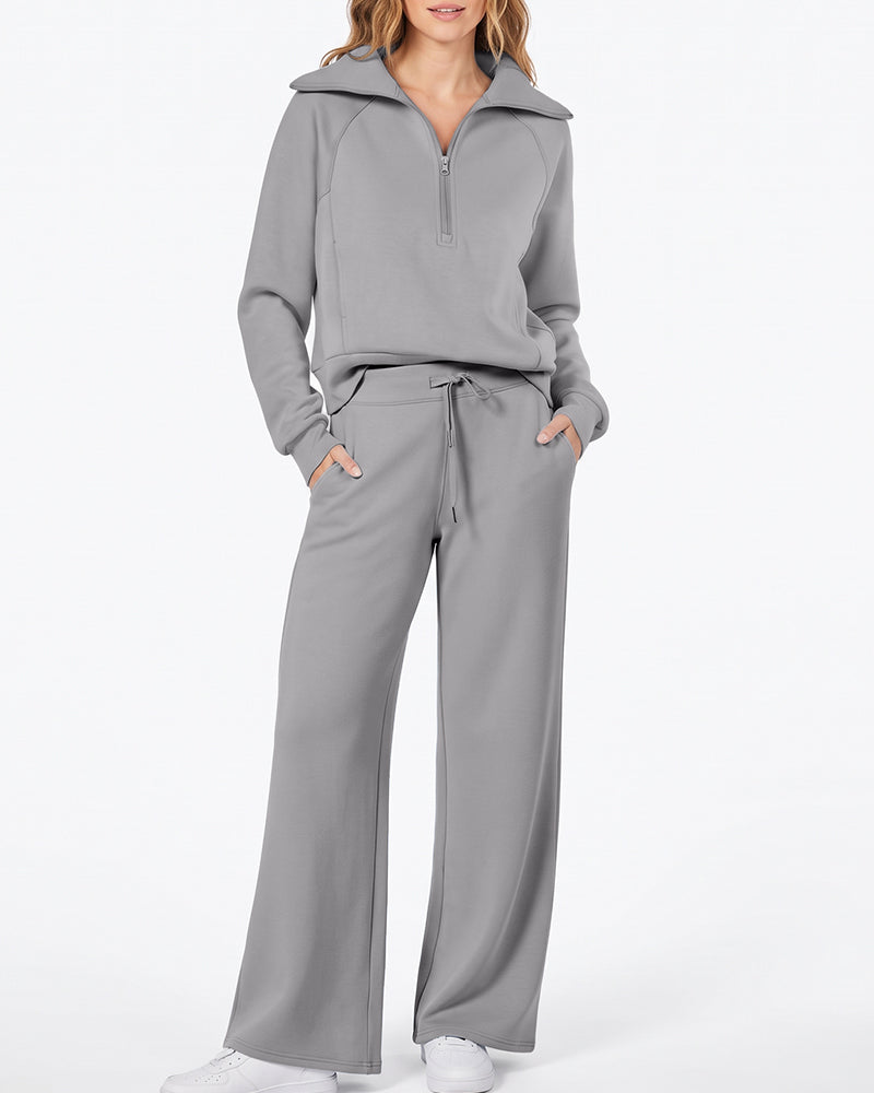 Willluxe® Chic Half-Zip Pullover & Wide-Leg Pants Set