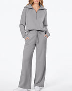 Willluxe® Chic Half-Zip Pullover & Wide-Leg Pants Set