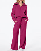 Willluxe® Chic Half-Zip Pullover & Wide-Leg Pants Set