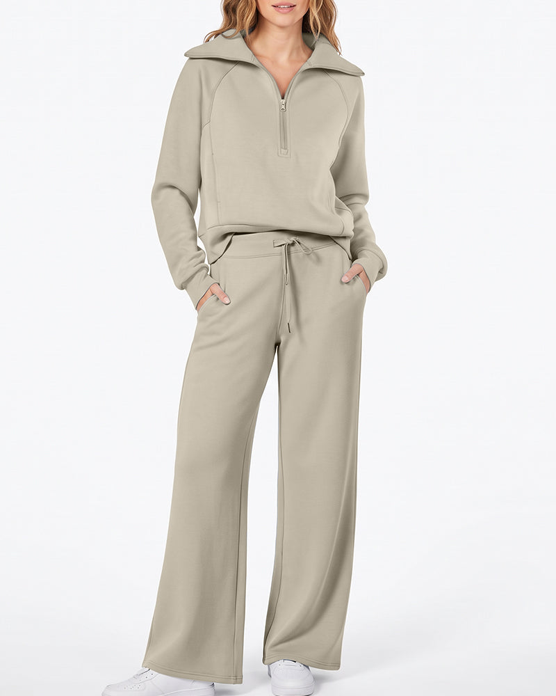Willluxe® Chic Half-Zip Pullover & Wide-Leg Pants Set