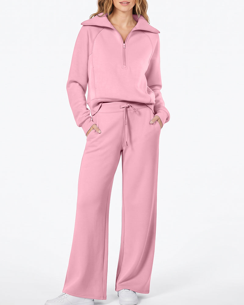 Willluxe® Chic Half-Zip Pullover & Wide-Leg Pants Set