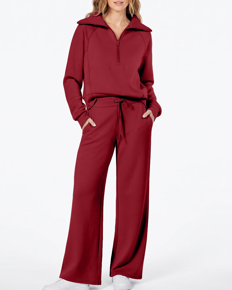 Willluxe® Chic Half-Zip Pullover & Wide-Leg Pants Set