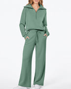 Willluxe® Chic Half-Zip Pullover & Wide-Leg Pants Set