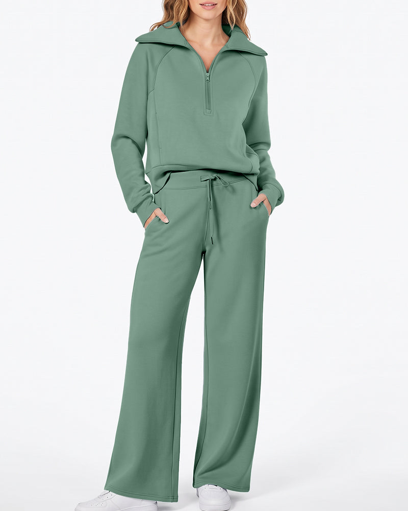 Willluxe® Chic Half-Zip Pullover & Wide-Leg Pants Set