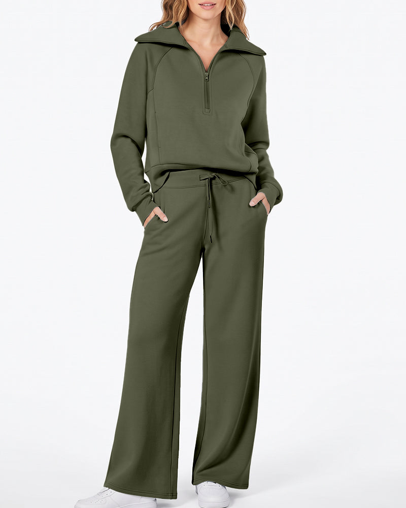 Willluxe® Chic Half-Zip Pullover & Wide-Leg Pants Set