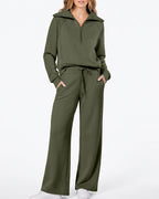 Willluxe® Chic Half-Zip Pullover & Wide-Leg Pants Set