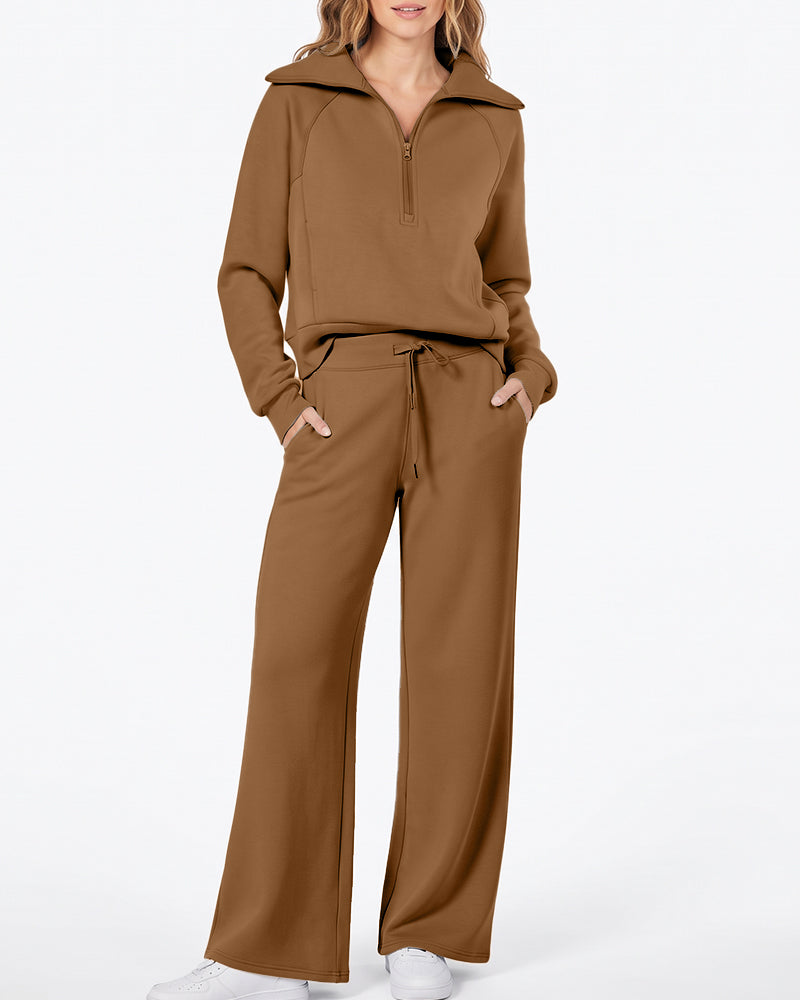 Willluxe® Chic Half-Zip Pullover & Wide-Leg Pants Set