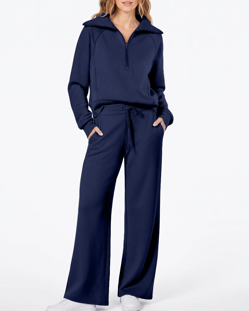 Willluxe® Chic Half-Zip Pullover & Wide-Leg Pants Set