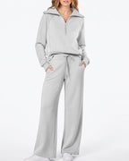 Willluxe® Chic Half-Zip Pullover & Wide-Leg Pants Set