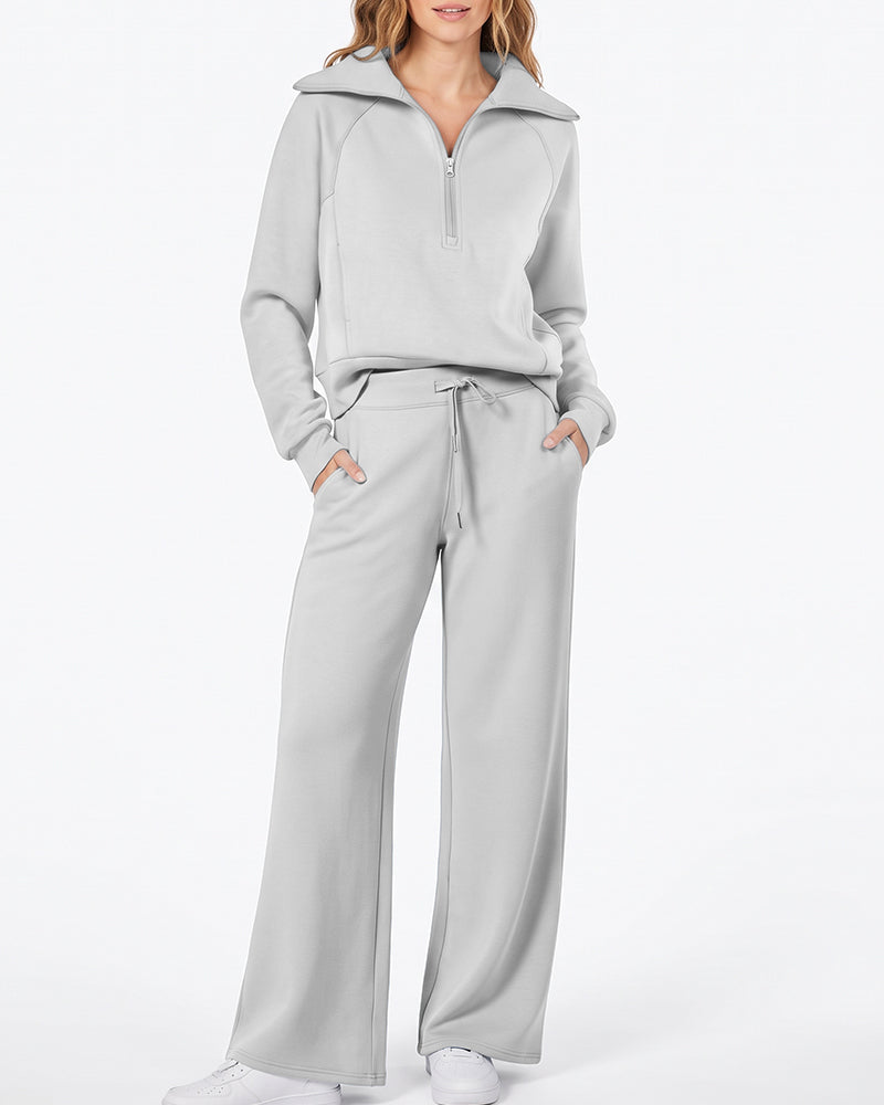 Willluxe® Chic Half-Zip Pullover & Wide-Leg Pants Set