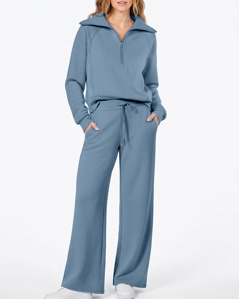 Willluxe® Chic Half-Zip Pullover & Wide-Leg Pants Set