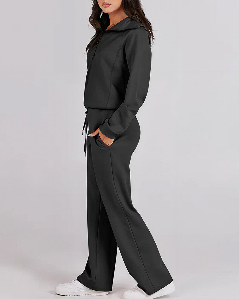 Willluxe® Chic Half-Zip Pullover & Wide-Leg Pants Set