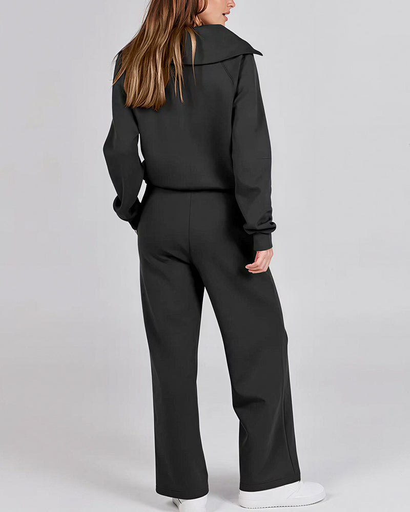 Willluxe® Chic Half-Zip Pullover & Wide-Leg Pants Set