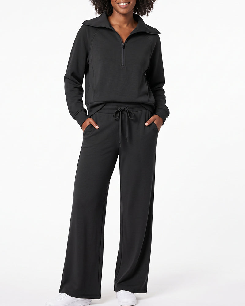 Willluxe® Chic Half-Zip Pullover & Wide-Leg Pants Set
