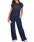 Willluxe® Open-Knit Lounge Set | Wide Leg Pants & Short Sleeve Top