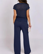 Willluxe® Open-Knit Lounge Set | Wide Leg Pants & Short Sleeve Top