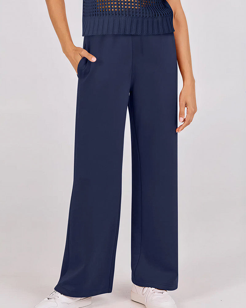 Willluxe® Open-Knit Lounge Set | Wide Leg Pants & Short Sleeve Top