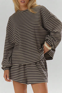 Willluxe® Oversized Striped Long Sleeve & Wide Leg Shorts Lounge Set