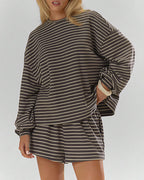 Willluxe® Oversized Striped Long Sleeve & Wide Leg Shorts Lounge Set