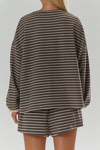 Willluxe® Oversized Striped Long Sleeve & Wide Leg Shorts Lounge Set