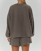 Willluxe® Oversized Striped Long Sleeve & Wide Leg Shorts Lounge Set