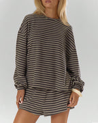 Willluxe® Oversized Striped Long Sleeve & Wide Leg Shorts Lounge Set