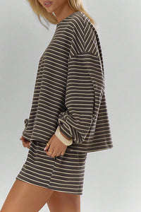 Willluxe® Oversized Striped Long Sleeve & Wide Leg Shorts Lounge Set