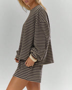 Willluxe® Oversized Striped Long Sleeve & Wide Leg Shorts Lounge Set