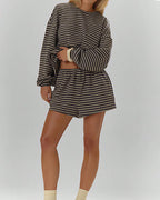 Willluxe® Oversized Striped Long Sleeve & Wide Leg Shorts Lounge Set
