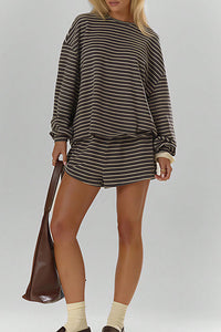 Willluxe® Oversized Striped Long Sleeve & Wide Leg Shorts Lounge Set