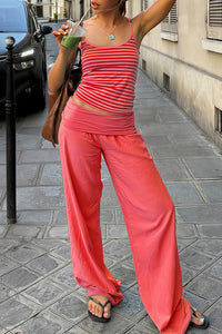 Willluxe® Striped Cami & Fold-Over Wide Leg Pants Set