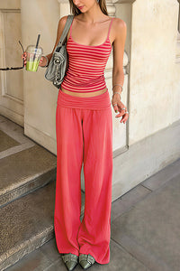 Willluxe® Striped Cami & Fold-Over Wide Leg Pants Set