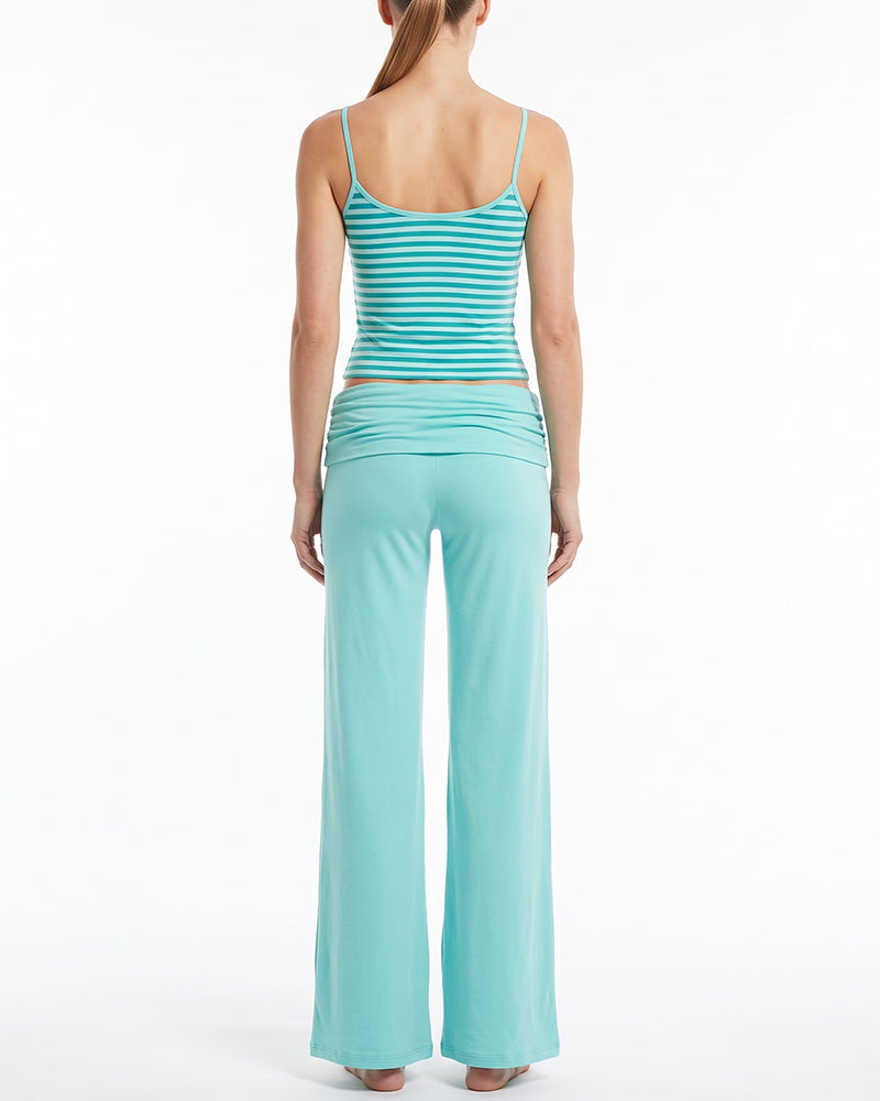 Willluxe® Striped Cami & Fold-Over Wide Leg Pants Set