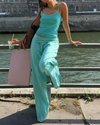 Willluxe® Striped Cami & Fold-Over Wide Leg Pants Set