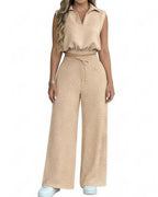 Willluxe® Sleeveless Collared Crop Top & Geometric Wide-Leg Pants Set