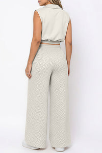 Willluxe® Sleeveless Collared Crop Top & Geometric Wide-Leg Pants Set