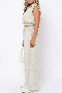 Willluxe® Sleeveless Collared Crop Top & Geometric Wide-Leg Pants Set