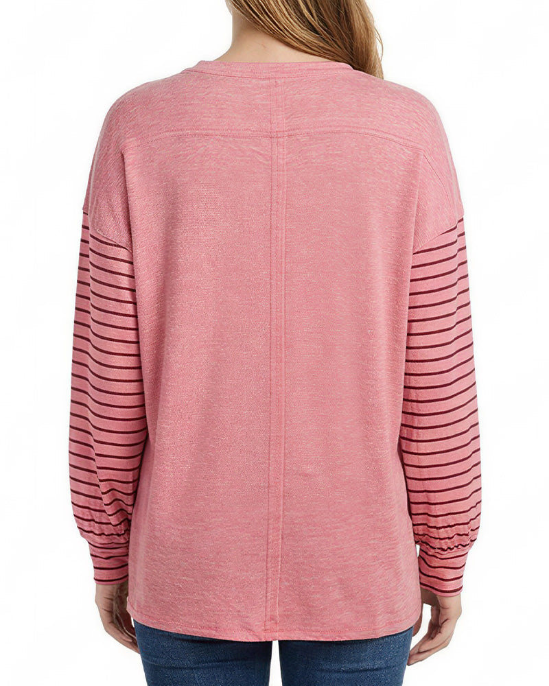 Willluxe® Color Block Striped Long Sleeve Crew Neck Pullover T-Shirt