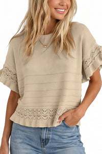 Willluxe® Crochet Ruffle Hem Knit Top
