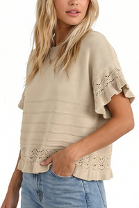 Willluxe® Crochet Ruffle Hem Knit Top