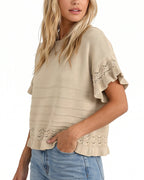 Willluxe® Crochet Ruffle Hem Knit Top