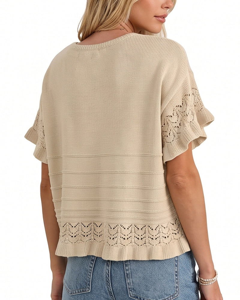 Willluxe® Crochet Ruffle Hem Knit Top