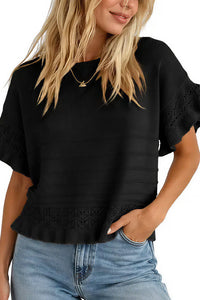 Willluxe® Crochet Ruffle Hem Knit Top