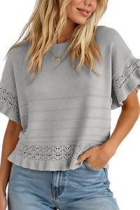 Willluxe® Crochet Ruffle Hem Knit Top