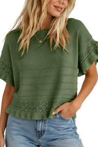 Willluxe® Crochet Ruffle Hem Knit Top